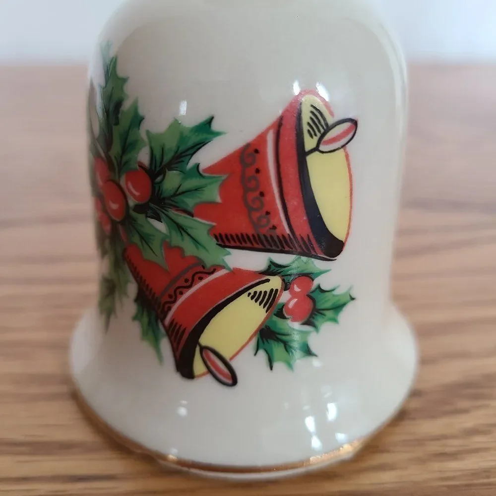 Vintage 1974 and 1975 Porcelain Ceramic Christmas Holiday Hand Dinner Bells